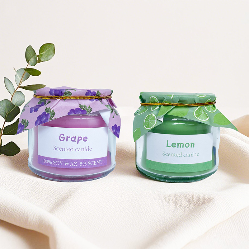 Bougie parfumée aux fruits en pot en verre – Cire de soja naturelle, logo personnalisé disponible