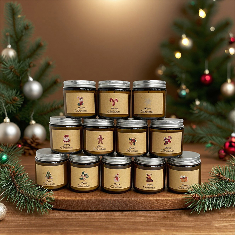 Coffret cadeau de bougies parfumées en papier kraft marron pour Noël, cire de soja naturelle