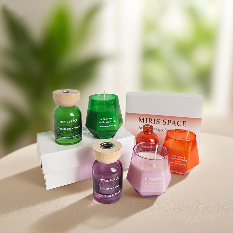 Ensemble diffuseur à roseaux et bougie à imprimé coloré Ambiance Maison Chambre Intérieur Parfum Coffret Cadeau