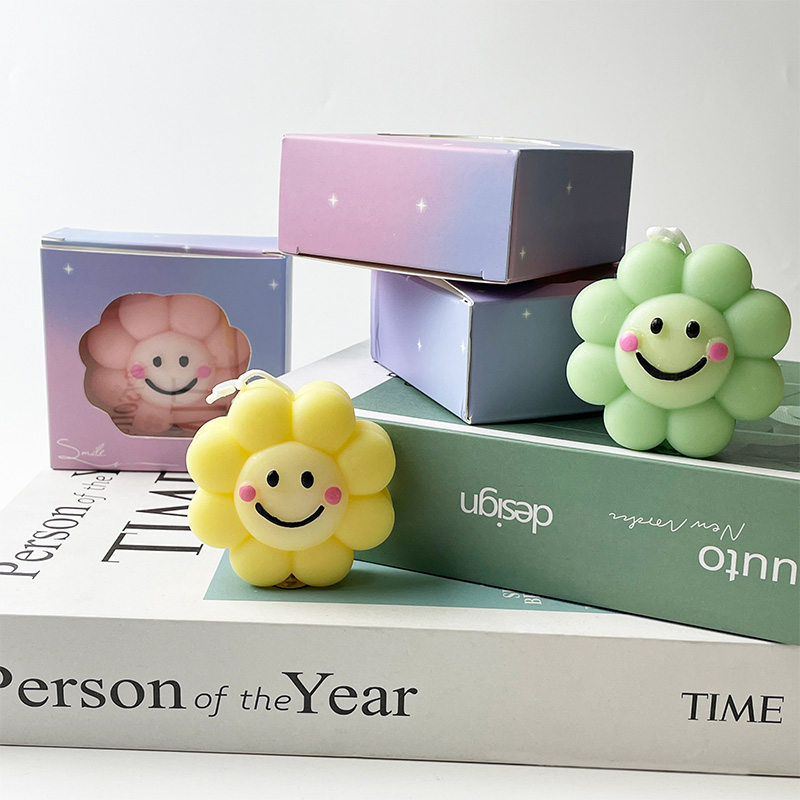 Bougie parfumée pilier mignonne en forme de tournesol, cire de soja naturelle pure