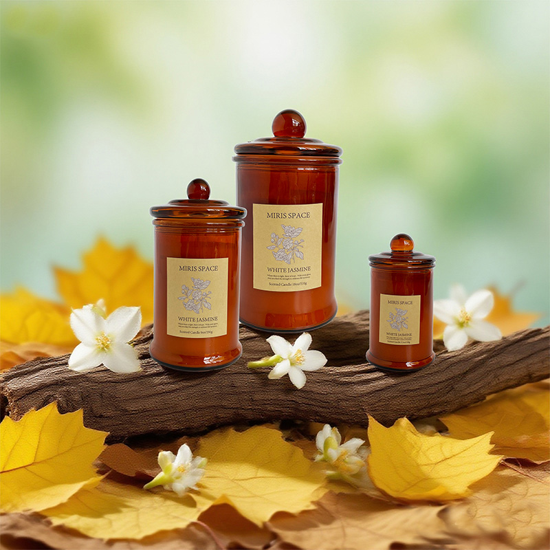 Bougie parfumée en boîte de thé d'automne marron avec logo personnalisé en cire de soja naturelle