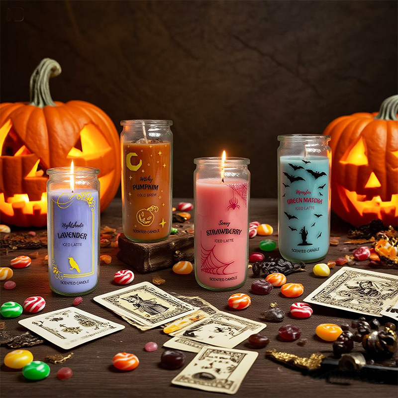 Bougie parfumée à la cire colorée d'Halloween, ambiance festive, cire de soja, mèche en coton