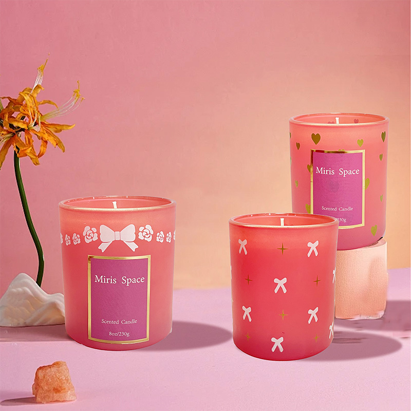 Bougie parfumée aux fleurs imprimée avec étiquette en feuille d'or rose Cadeau de fête des mères Cire de soja naturelle