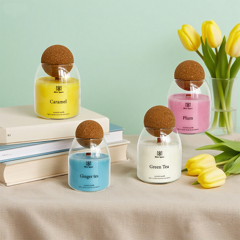 Bougie parfumée ronde en liège simple et fraîche avec logo privé personnalisé