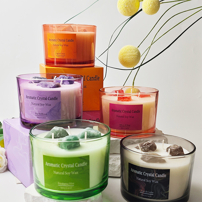 Bougie parfumée cicatrisante aux cristaux colorés pour usage domestique, parfum longue durée avec cire de soja naturelle