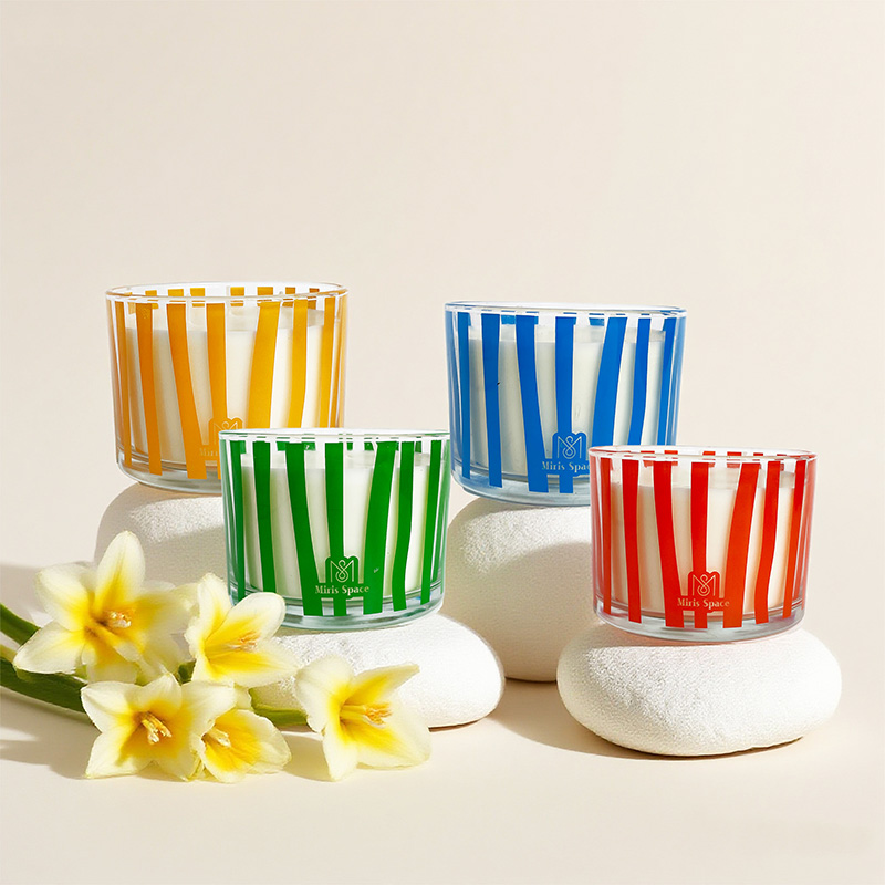 Bougie parfumée à rayures colorées, usage domestique, parfum d'intérieur longue durée, cire de soja naturelle