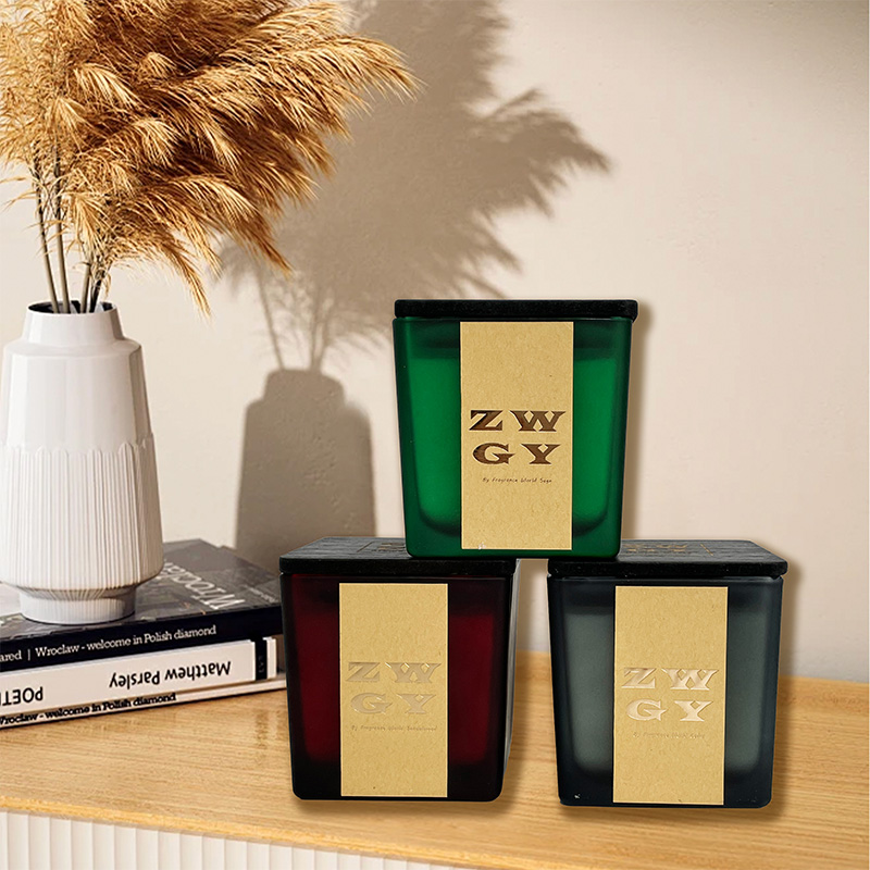 Pot à couvercle en bois sculpté carré Bougie parfumée Logo personnalisé