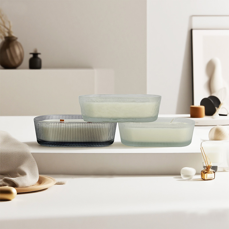 Bougie parfumée simple à rayures verticales en forme de bateau, cire de soja naturelle pure