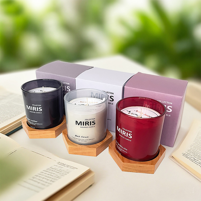 Pot imprimé coloré avec base en bois Bougie parfumée Cire de soja Logo personnalisé