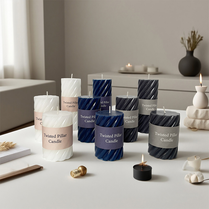 Bougie parfumée à rayures diagonales rondes en coton et cire de soja