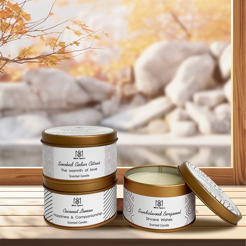 Bougie parfumée à l'étain doré à ligne géométrique Cire de soja naturelle