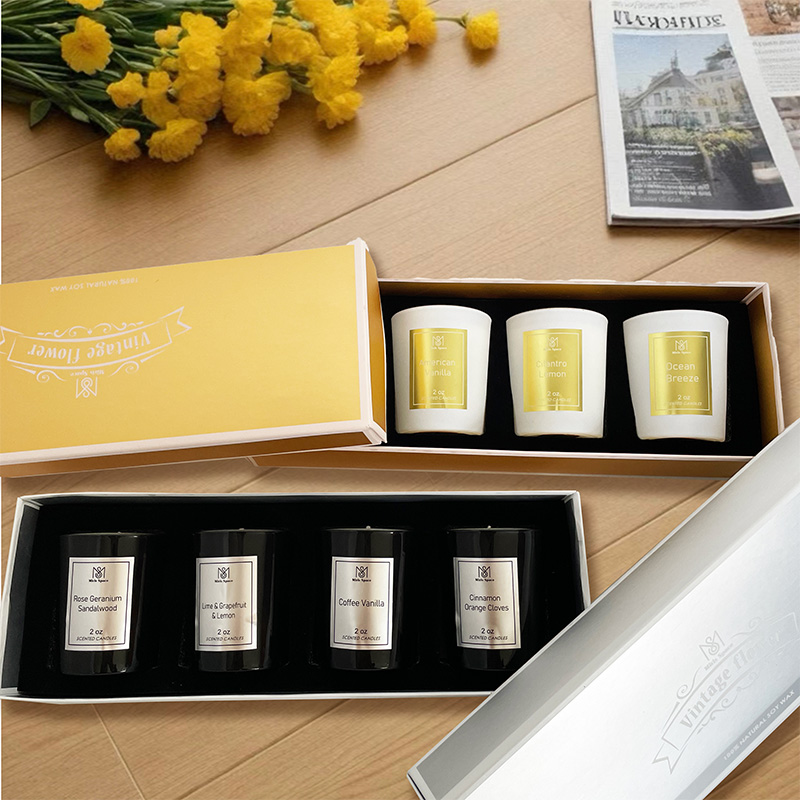Ensemble de bougies parfumées de luxe en cire de soja noir et blanc de qualité supérieure – Logo personnalisé